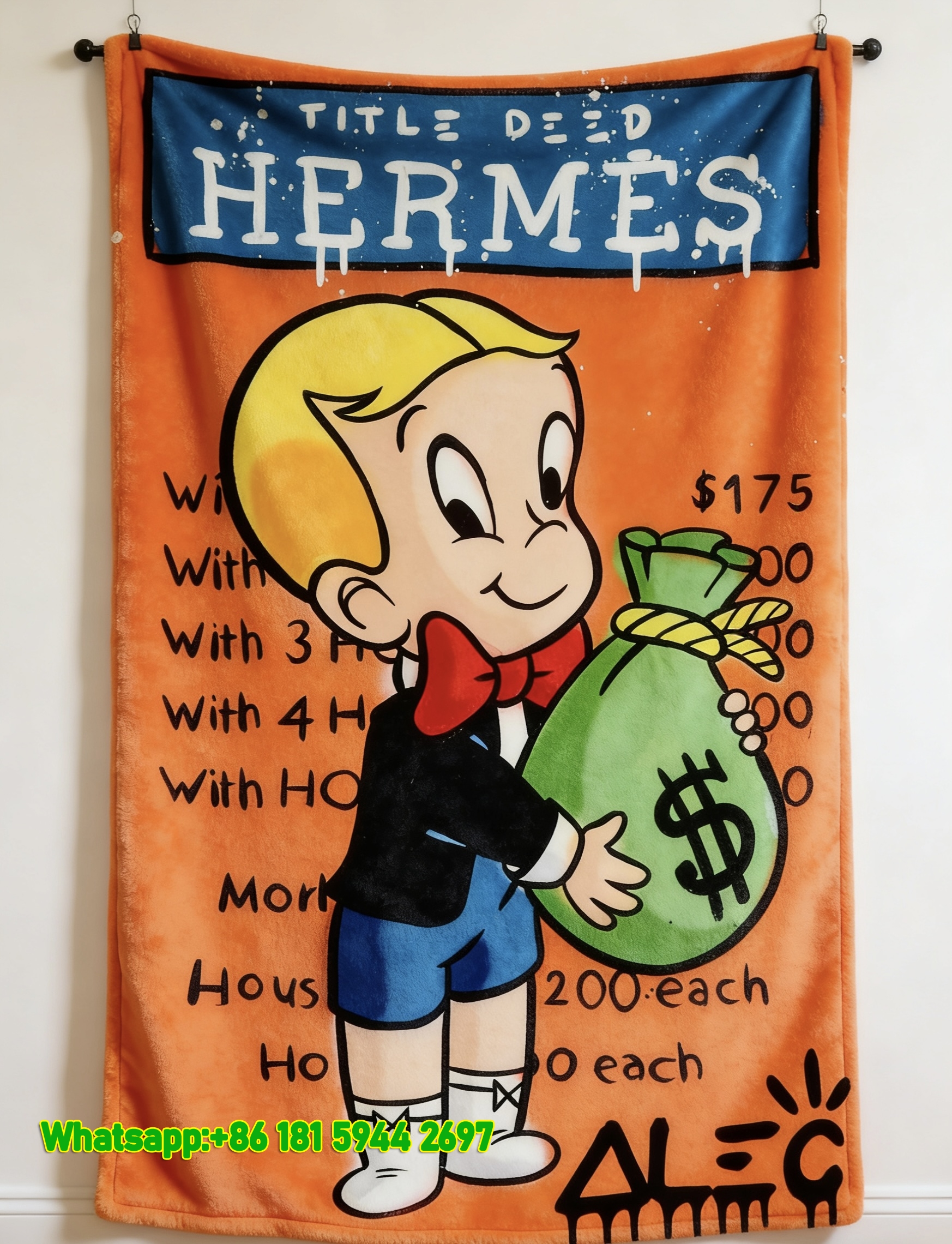 Richie Rich Hermès Title Deed Flannel Sofa Throw Blanket IMG_5363